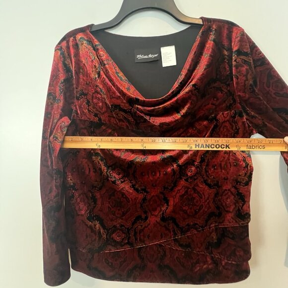 Velvet Draped Cowl Neck Blouse Size 14 Melissa Harper Tiered Goth Vamp Witchy - Picture 10 of 13